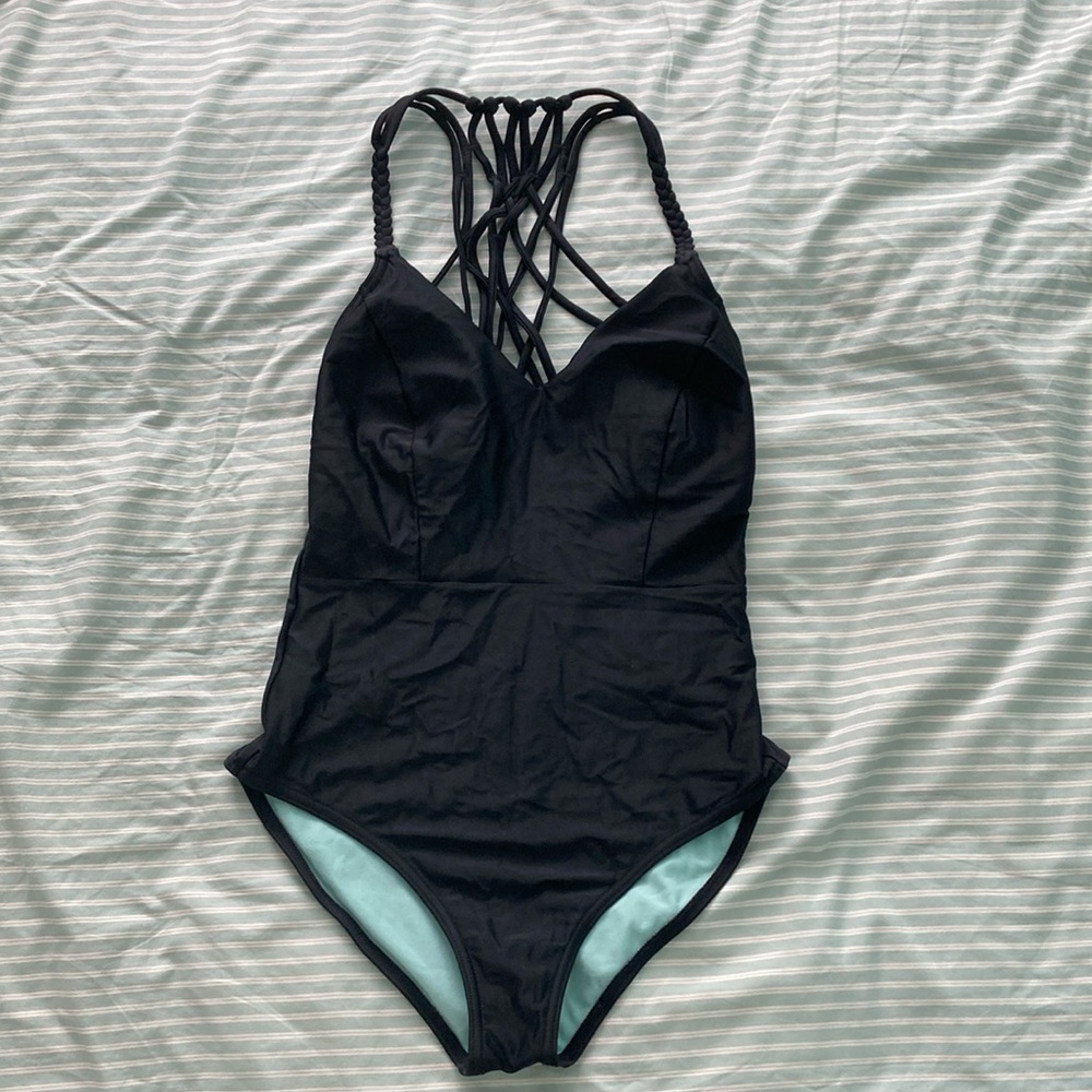 Prana strappy back one piece swimsuit. Black size XS